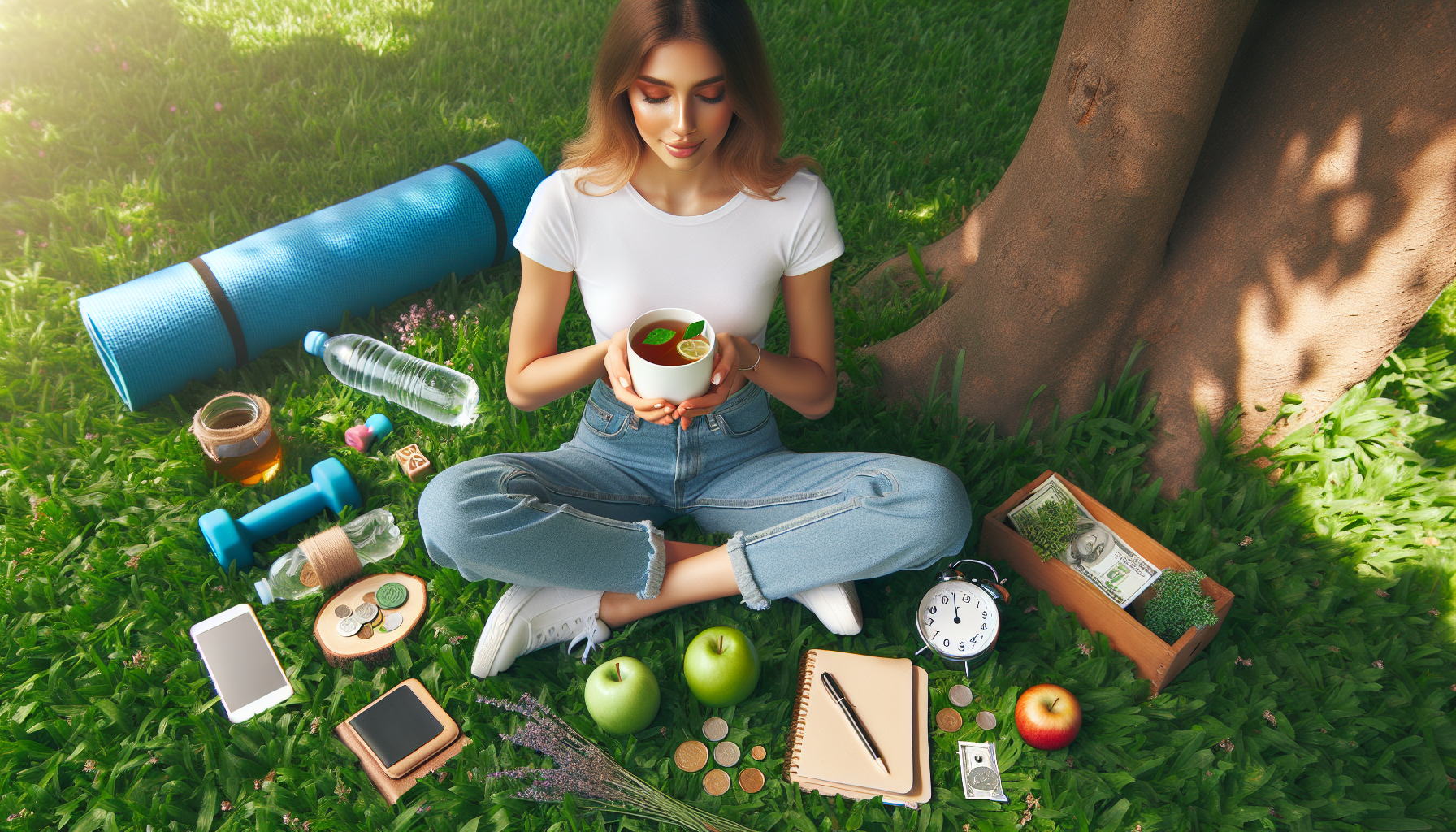 A woman sitting on the grass with food in her hands.